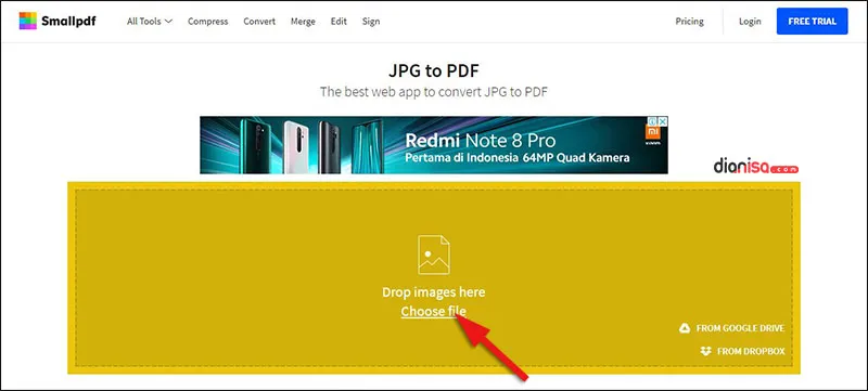 Mengubah JPG ke PDF (smallpdf)