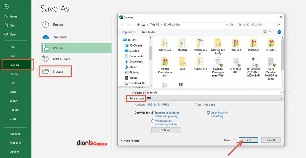 Menyimpan File Excel ke PDF di Office