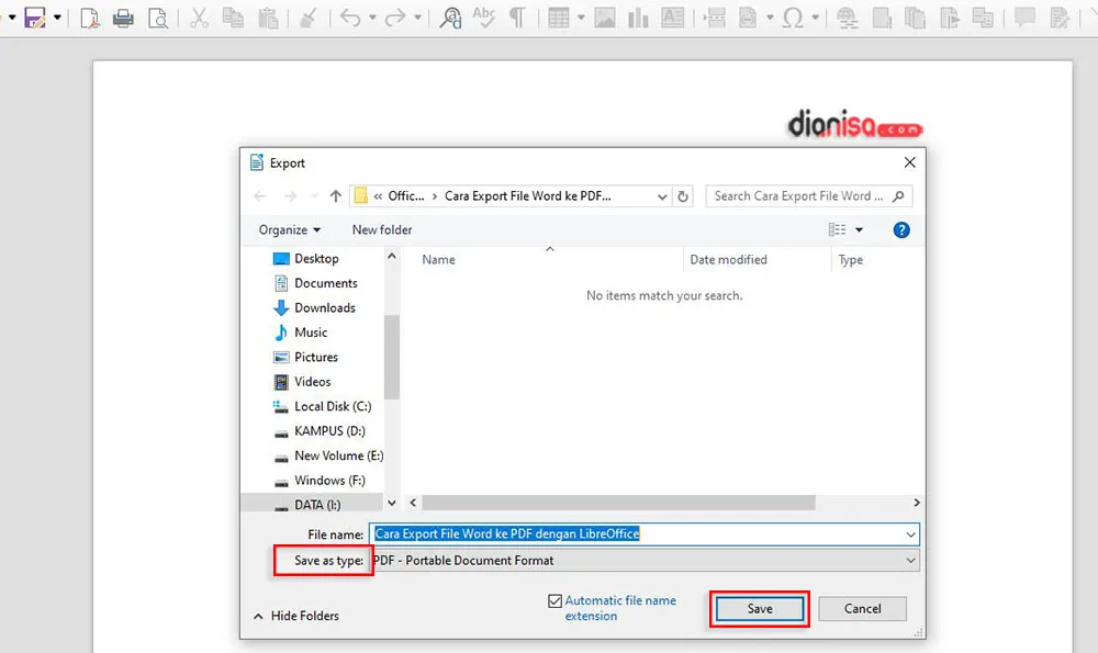 Menyimpan File Word ke PDF LibreOffice
