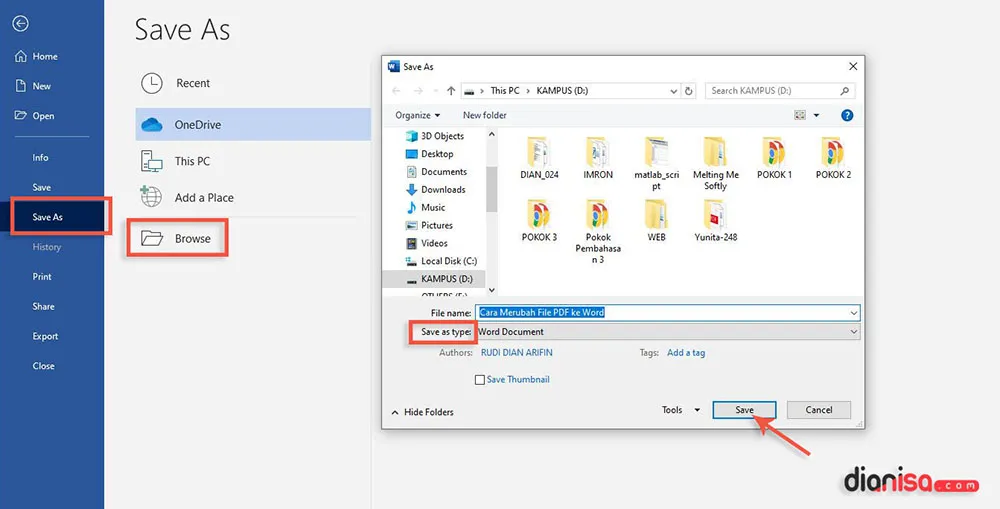 Menyimpan PDF ke .doc Office Word