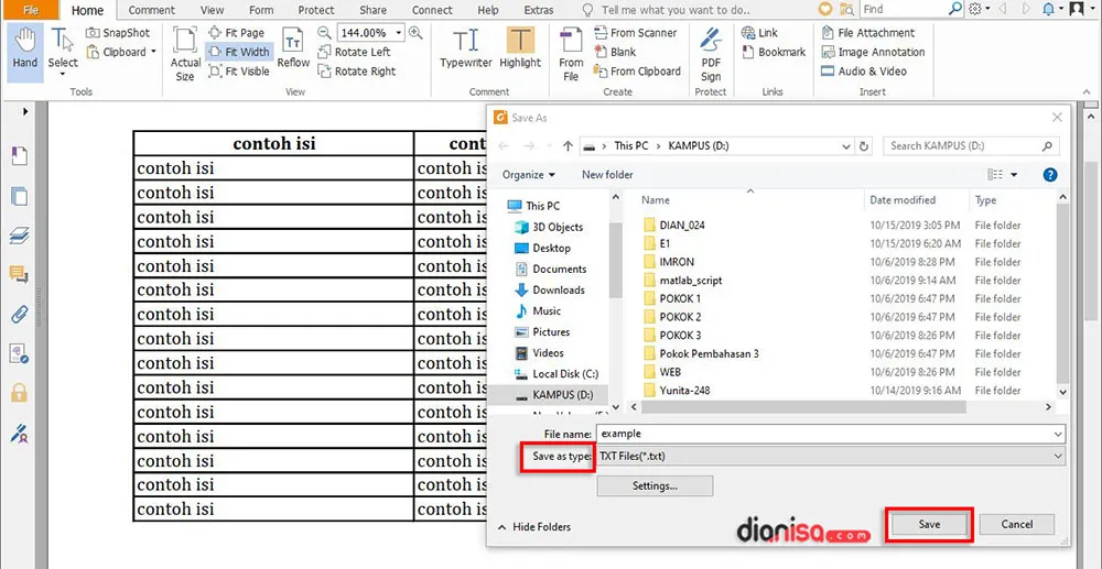 Simpan File PDF ke TXT di Foxit Reader