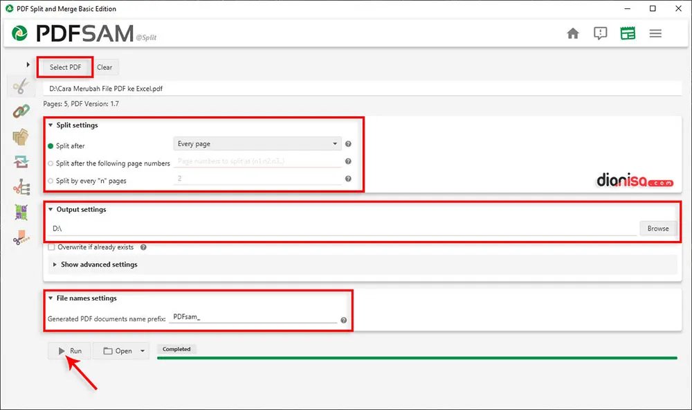 Split PDF dengan PDFSAM Basic