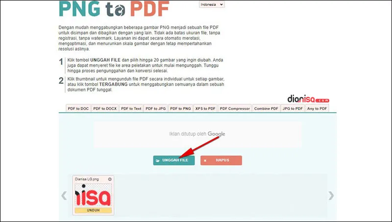 Mengubah PNG ke PDF di png2pdf