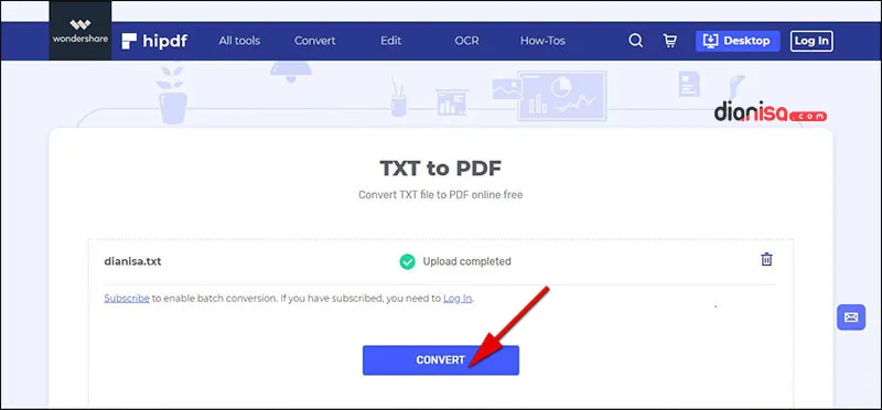 Mengubah TXT ke PDF hipdf