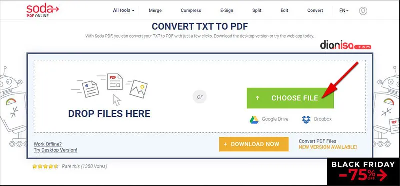 Mengubah TXT ke PDF sodapdf