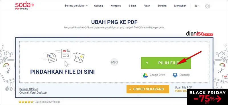 Mengubah file PNG ke PDF di Sodapdf