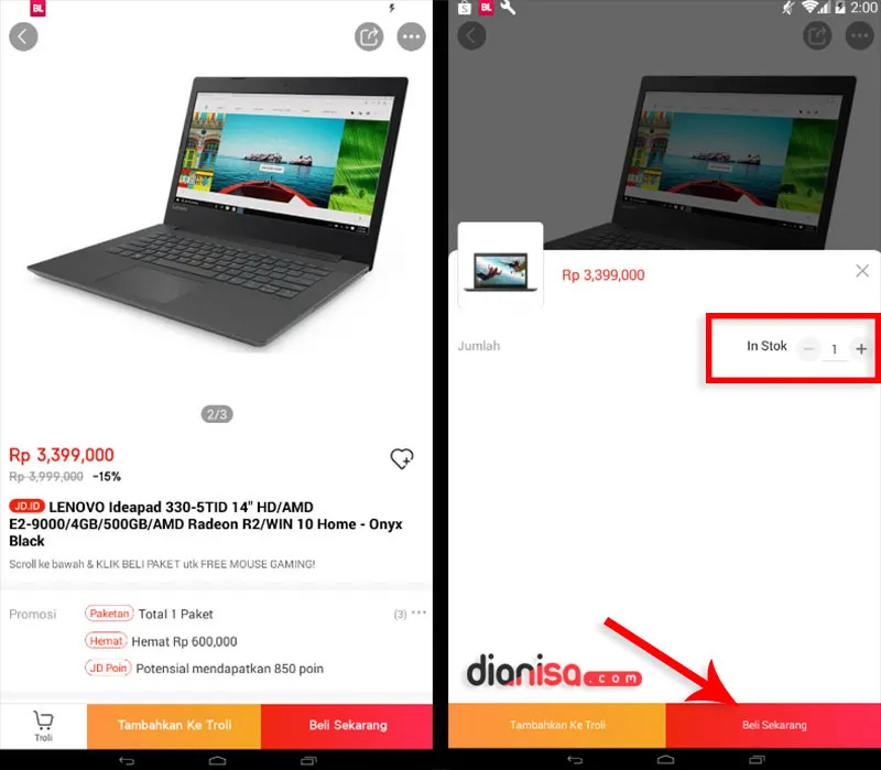 2. Belanja Online via JD.ID App