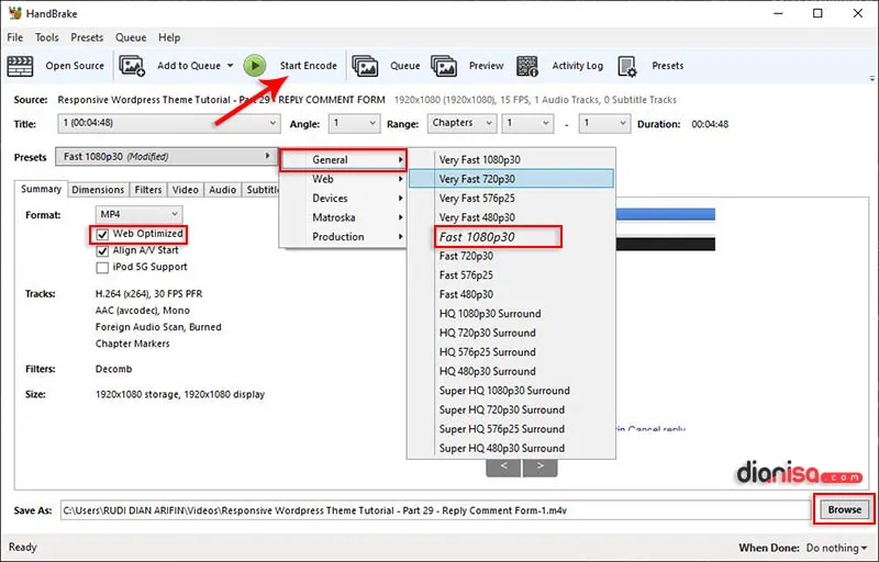 Kompres Ukuran Video HandBrake