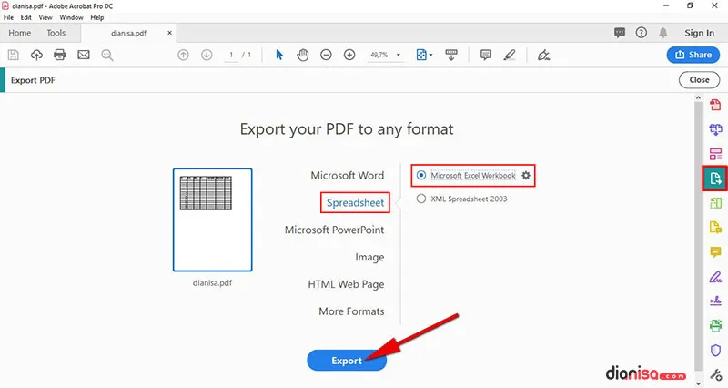 PDF ke Excel - Adobe Acorbat