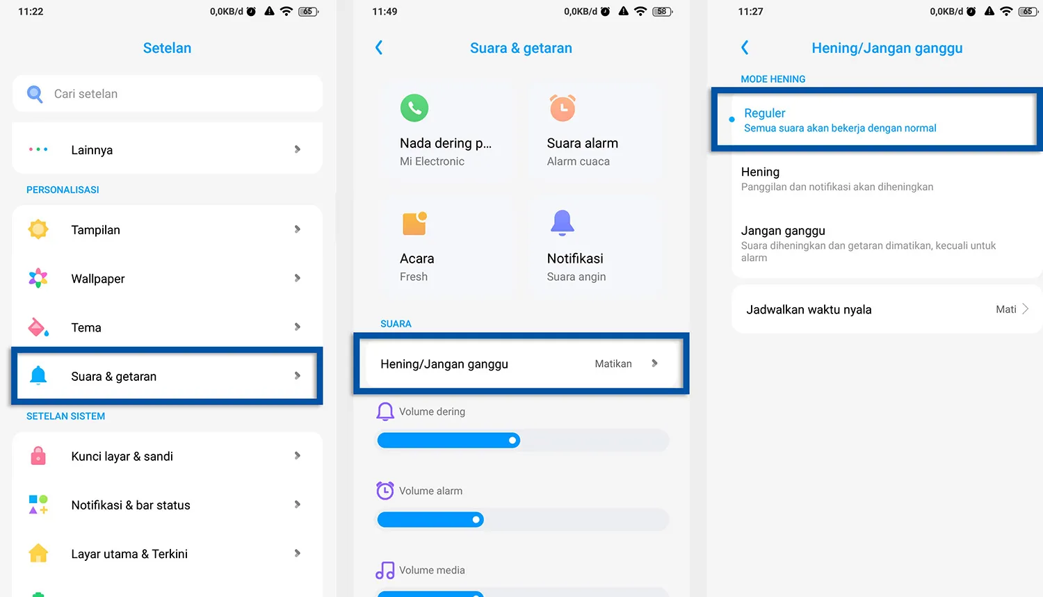 Pilih mode dering reguler Xiaomi
