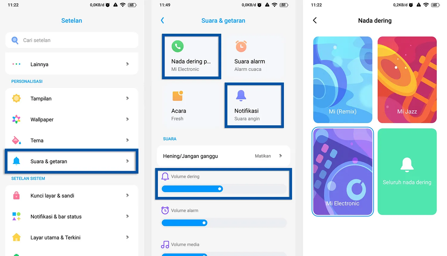 Pilih nada dering dan tingkatkan volume Xiaomi