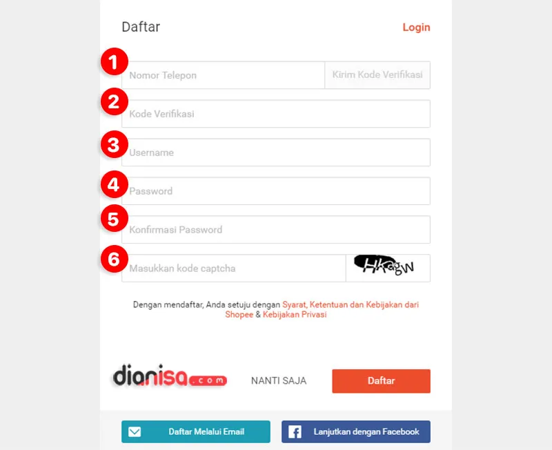 2. Membuat Akun Shopee