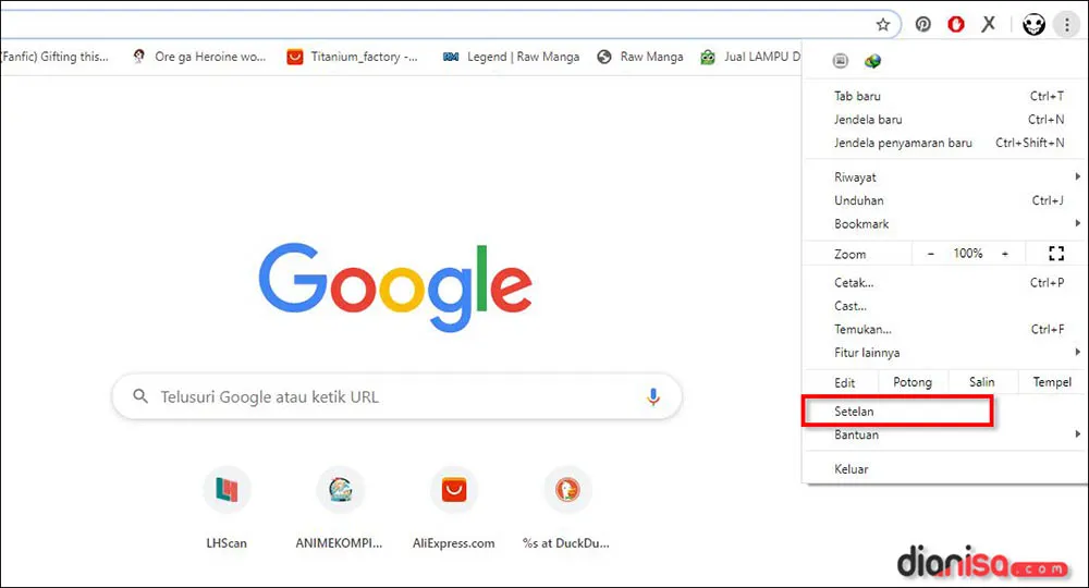 1. Menu Opsi Setelan Chrome