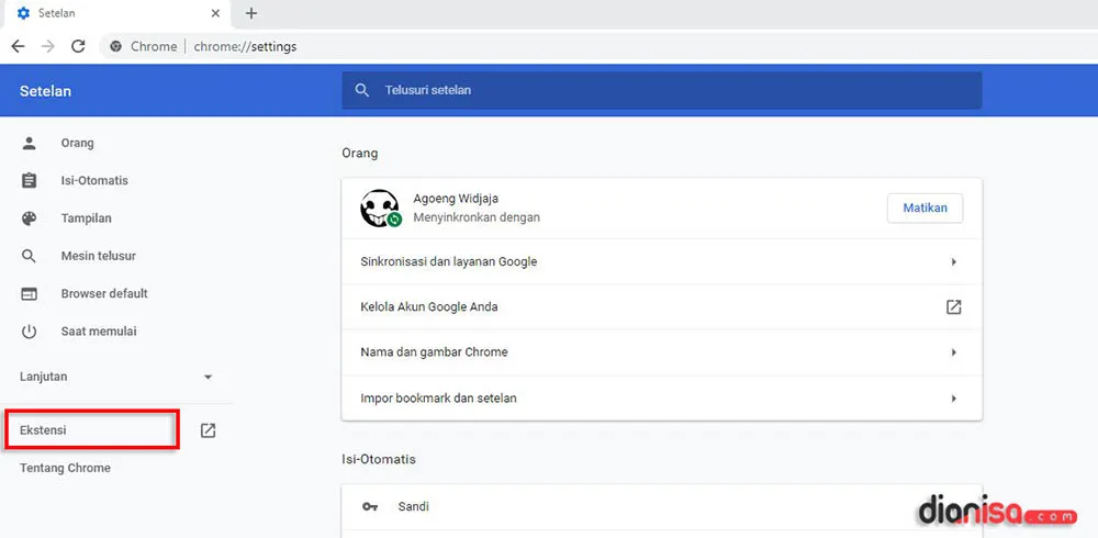 2. Tampilan Menu Setelan