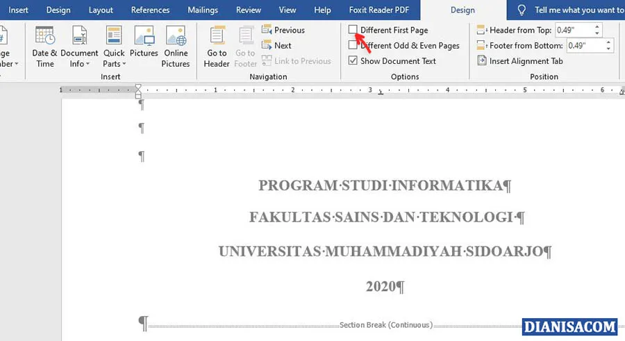 4 Menghilangkan Different Fist Page