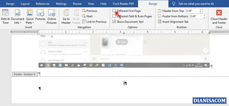 8 Menghilangkan Different Fist Page