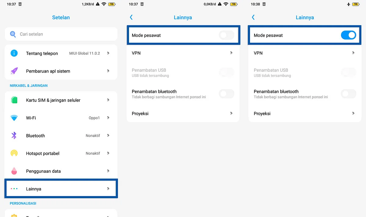 Aktifkan Mode Pesawat Terbang