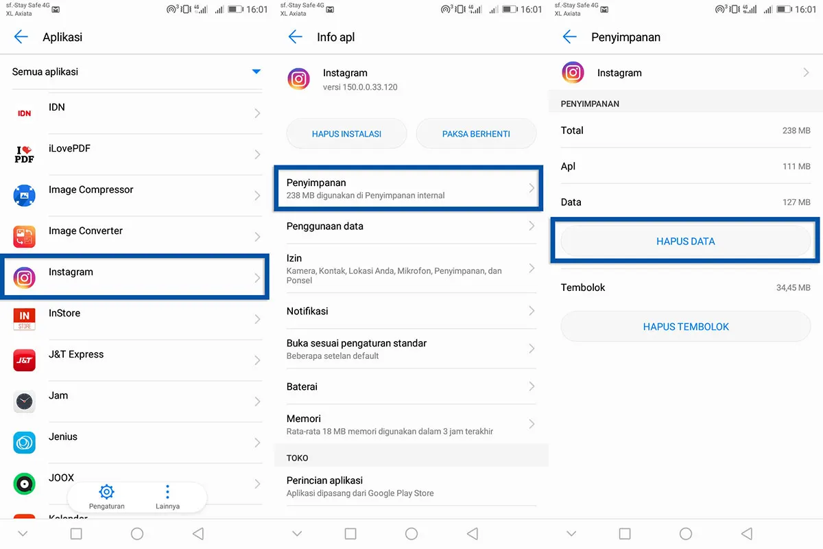 Coba Hapus Data Aplikasi Instagram