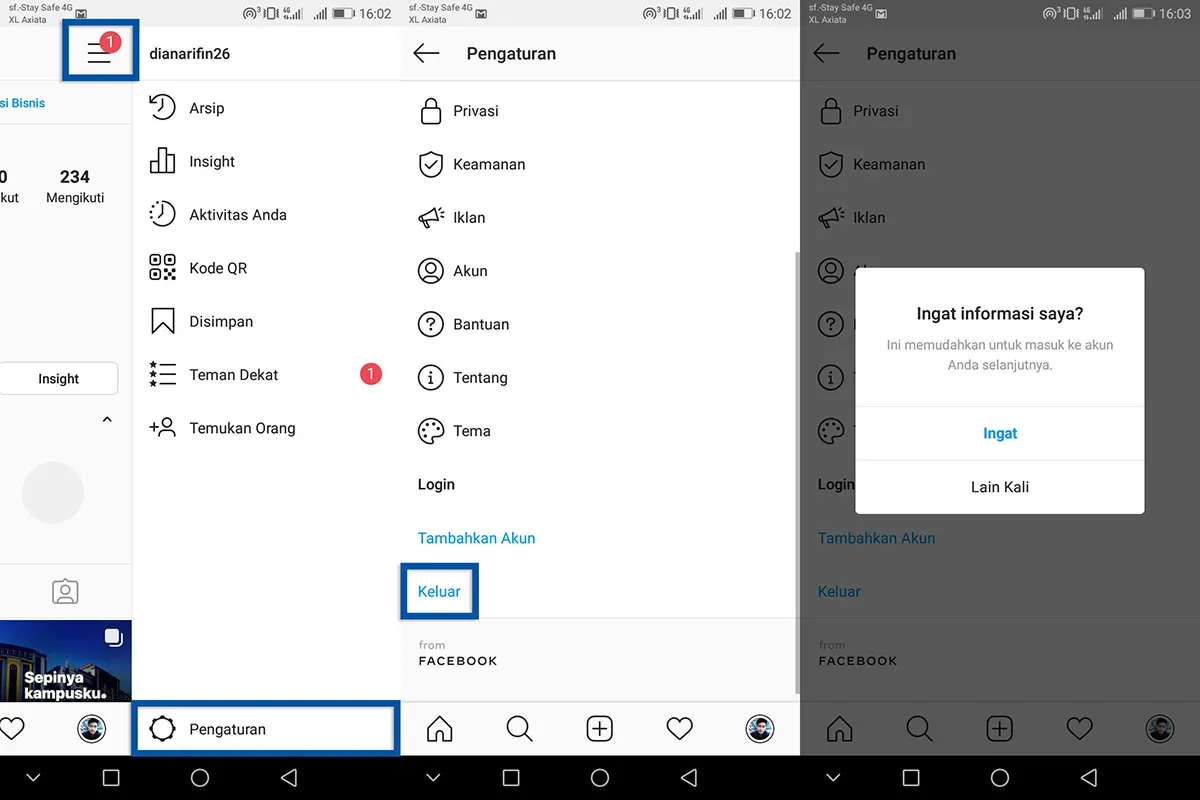 Coba Keluar Akun Instagram