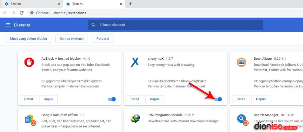 Disable Ekstensi Google Chrome