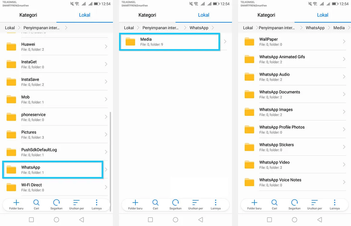 Hapus Folder Basis Data WhatsApp