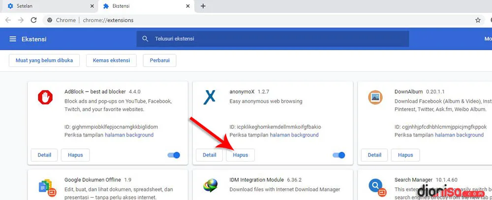 Menghapus Ekstensi Google Chrome