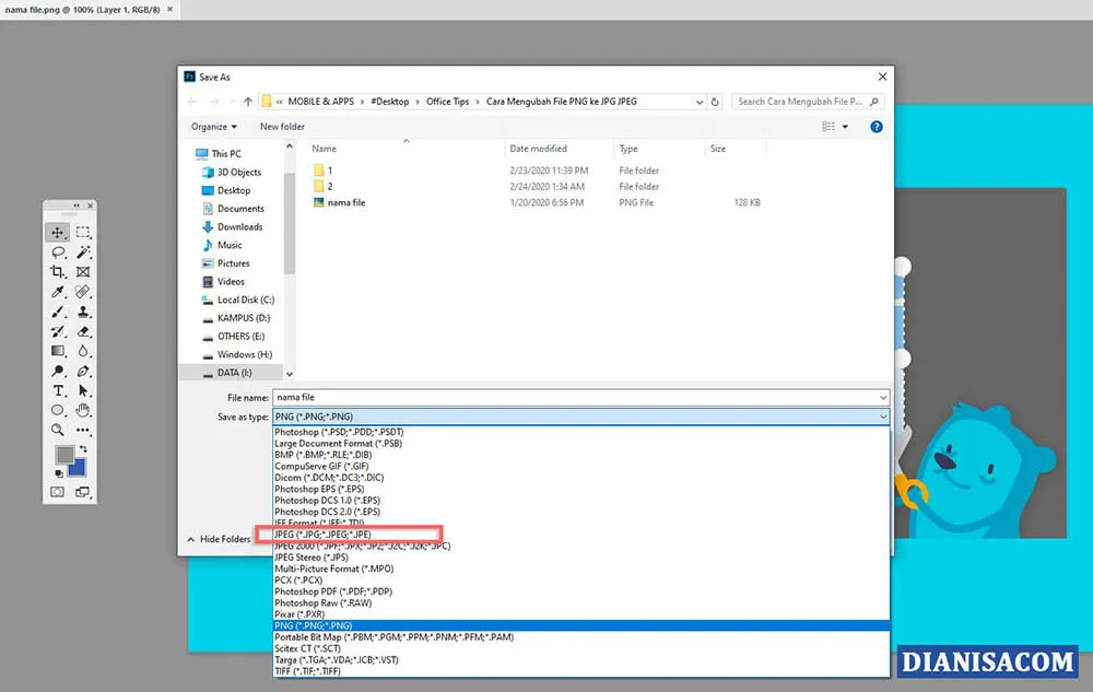 Mengubah PNG ke JPG dengan Photoshop