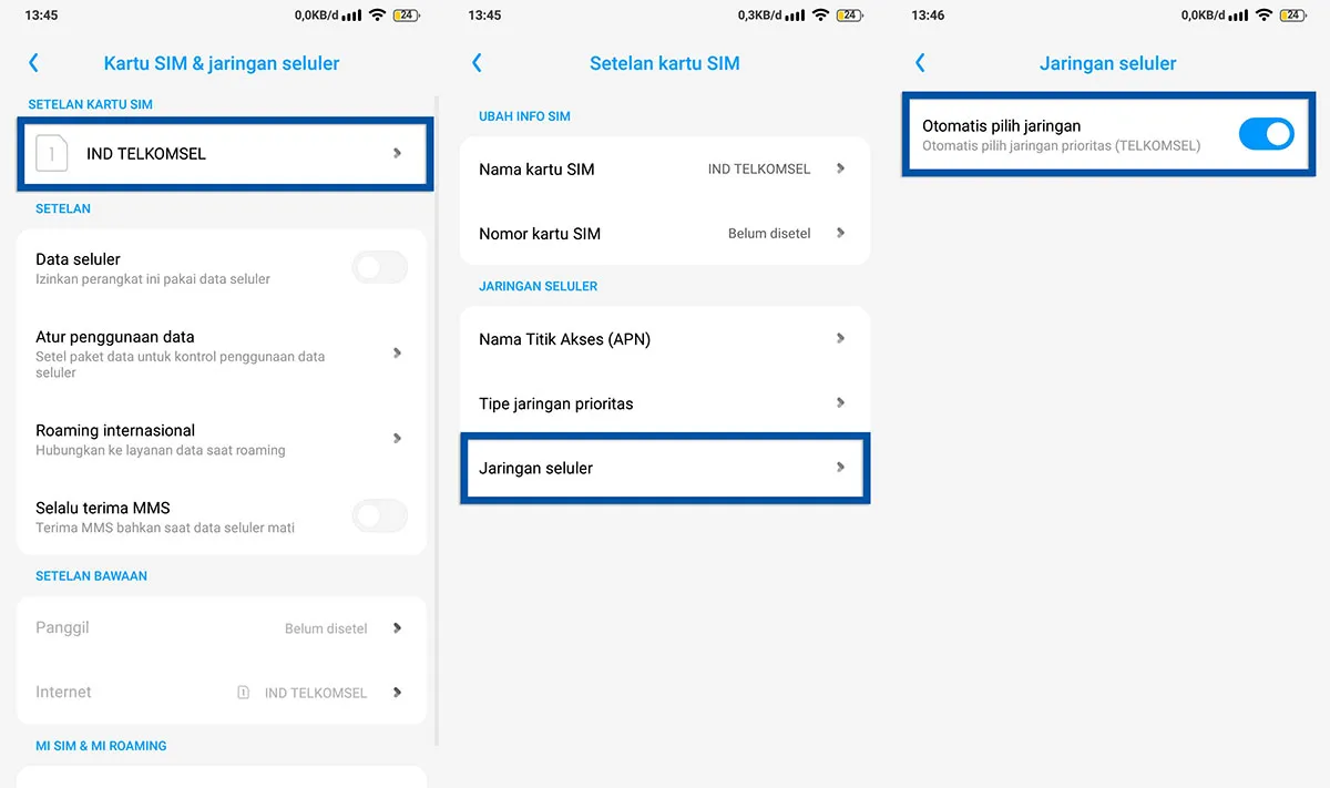 Pilih Jaringan Otomatis