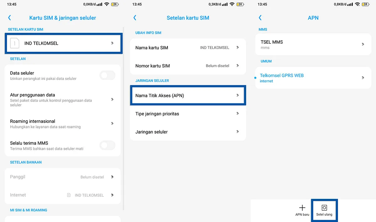 Setel Ulang APN Jaringan