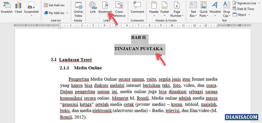 1. Membuat Hyperlink daftar isi Word