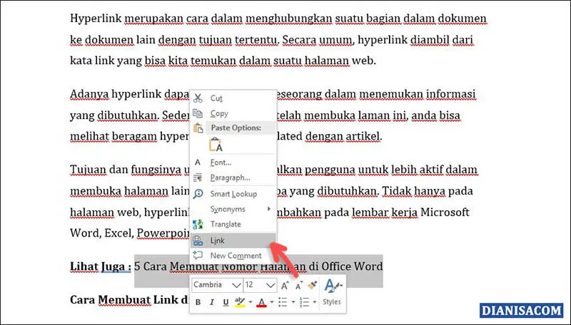 1. Menambahkan Hyperlink di Word