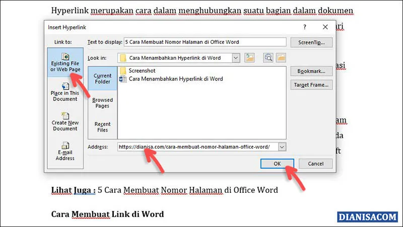 2. Membuat Link Aktif di Word