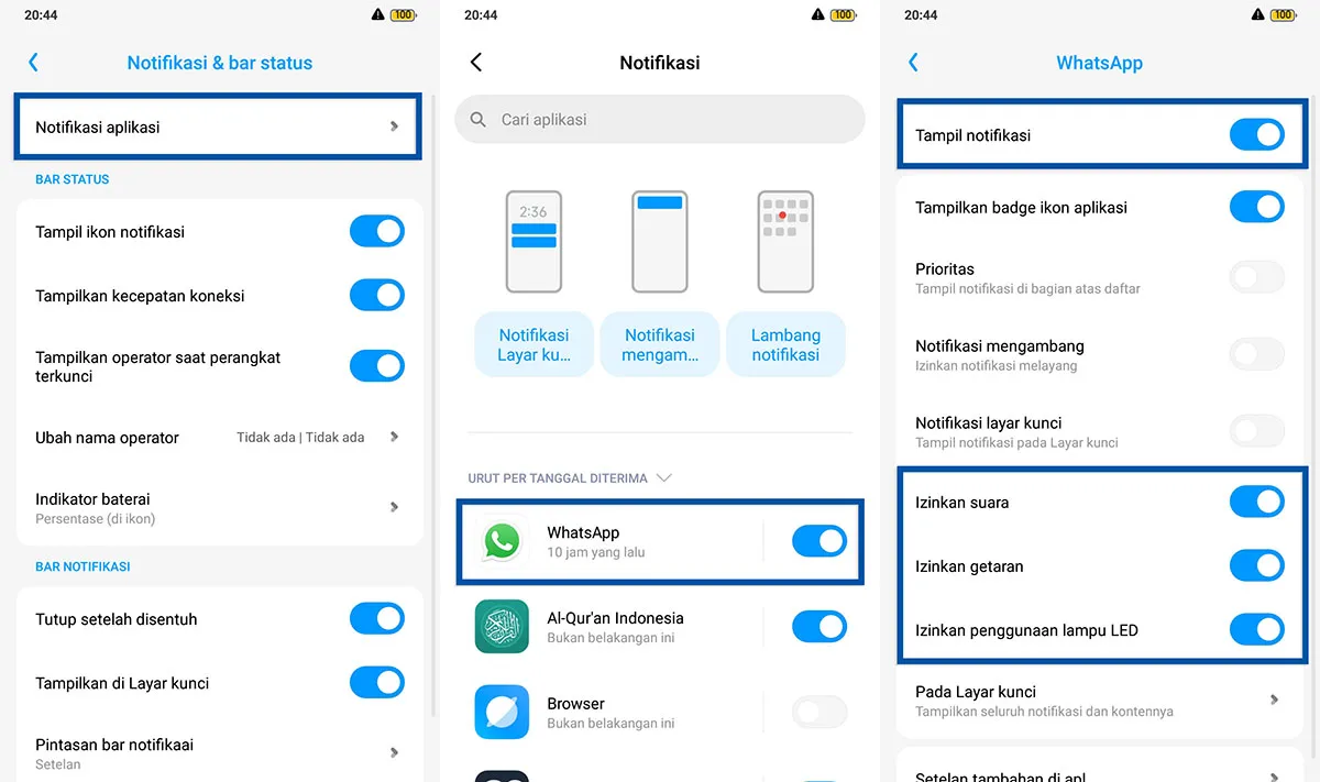 Aktifkan perizinan nada notifikasi Android