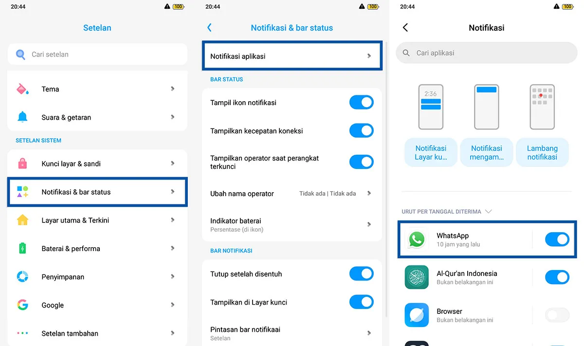 Aktifkan perizinan notifikasi Android
