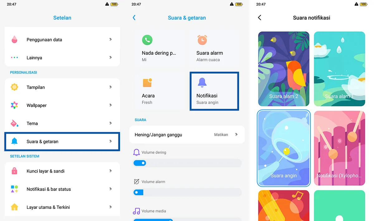 Pilih nada notifikasi Android
