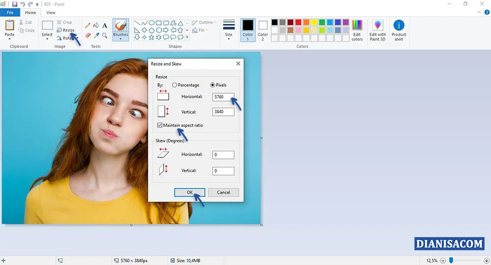 2 Mengecilkan File JPG di Paint