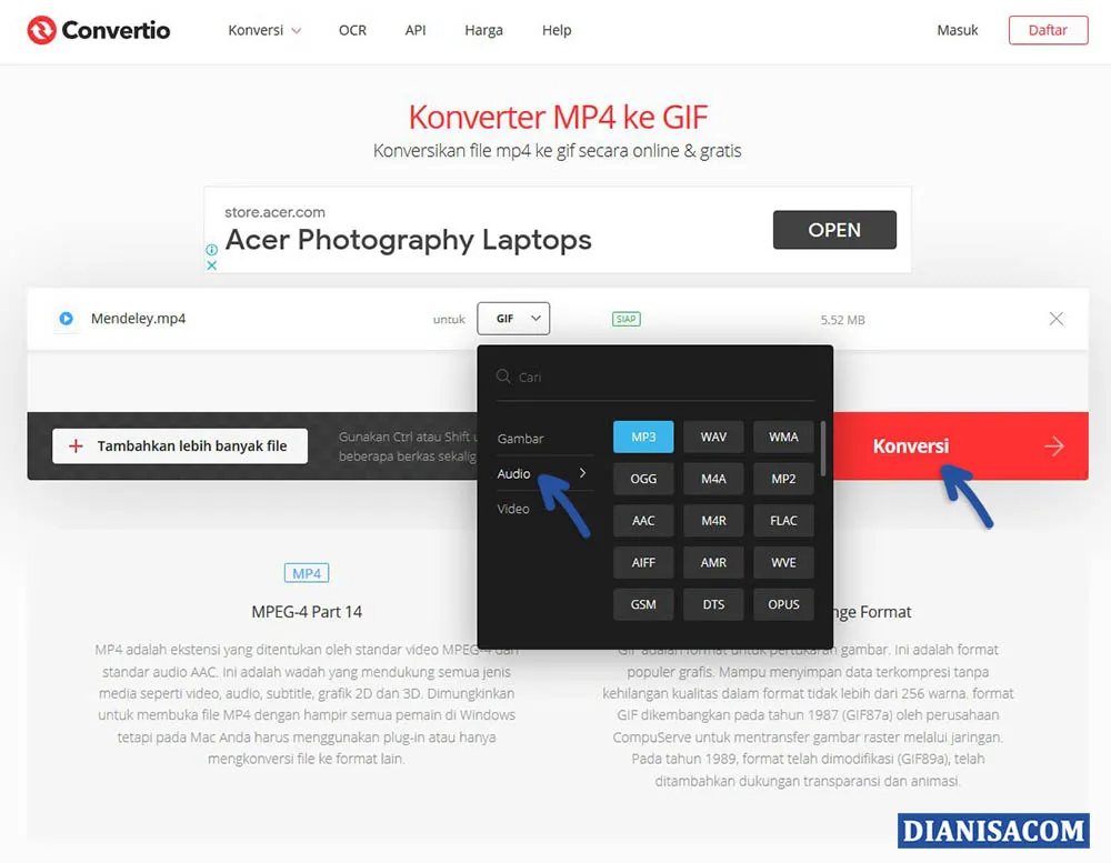 2 Mengubah MP4 ke MP3 Convertio.co