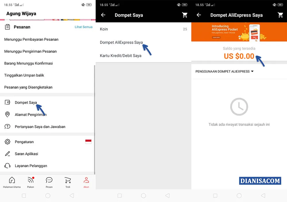 Cek Dompet Aliexpress Anda