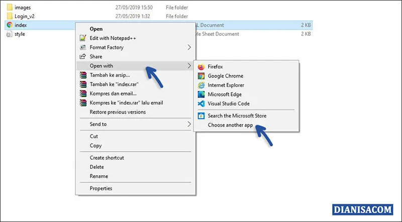 1 Mengganti Default Browser untuk file HTML