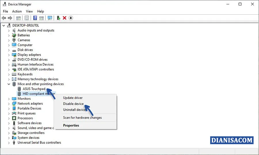 2 Disable Touchpad Windows 10 Device Manager