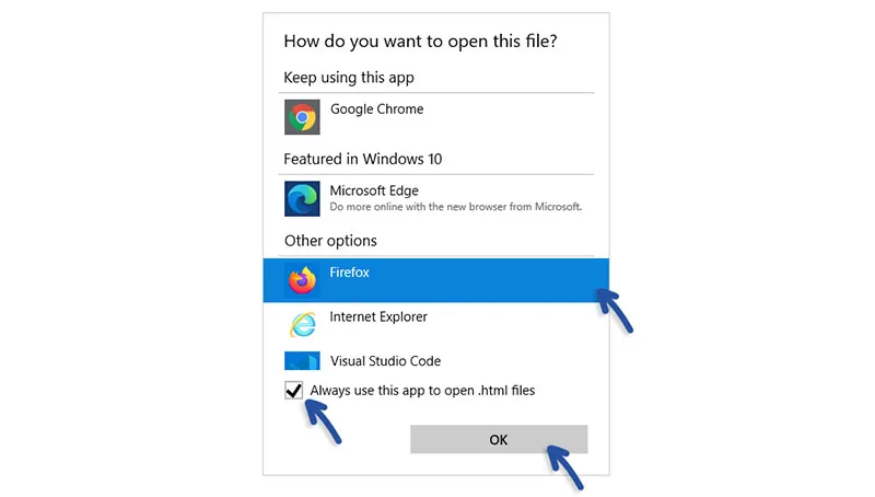 2 Memilih open With pada file HTML