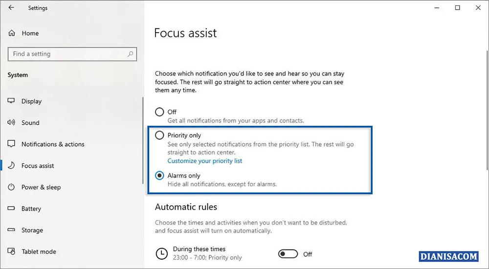 2 Menonaktifkan Notifikasi Sementara Windows 10