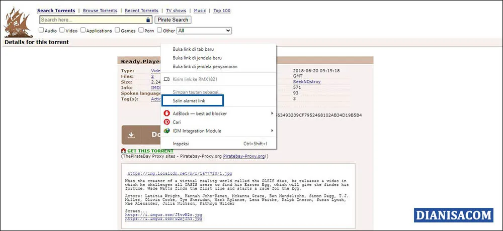 6 Klik kanan pada Get This File torrent
