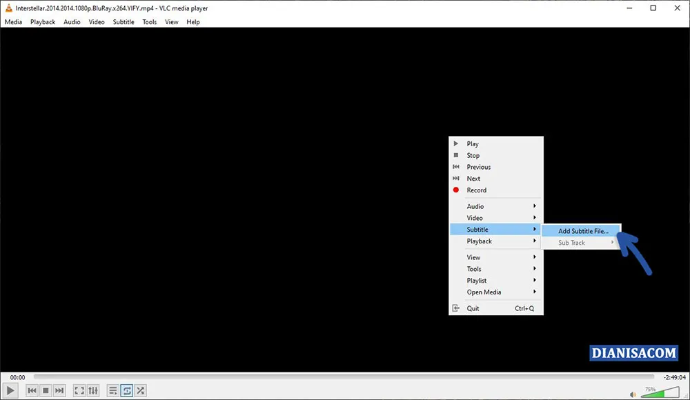 1 Buka VLC Pilih Add Subtitle File
