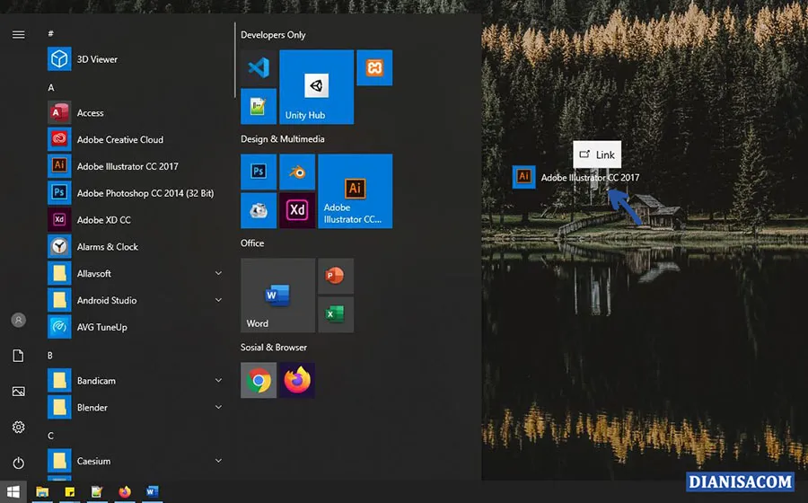 1 Drag software start menu ke desktop Windows