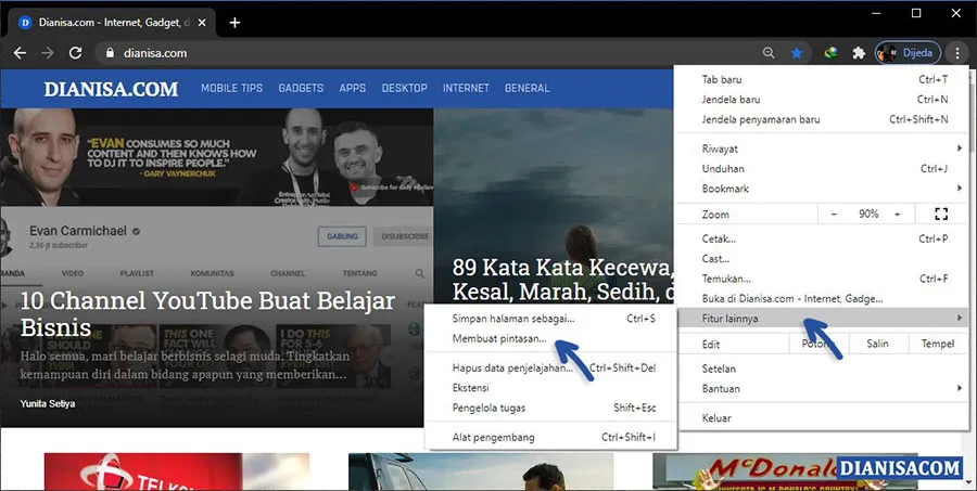1 Membuat Shortcut Situs Web Google Chrome