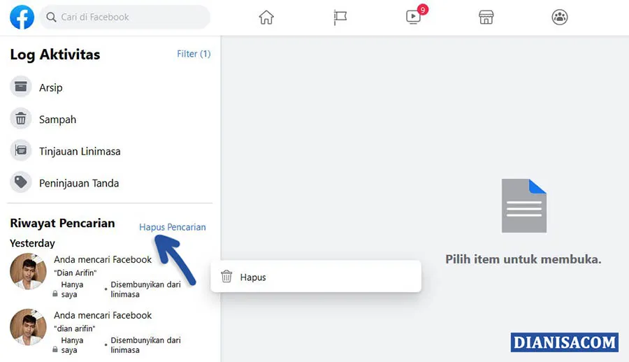 2 Menghapus Riwayat Pencarian Facebook