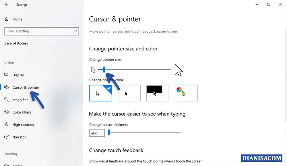 2 Mengubah ukuran Pointer Windows 10