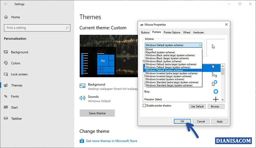 3 Memilih Efek Aero Kursor Windows 10