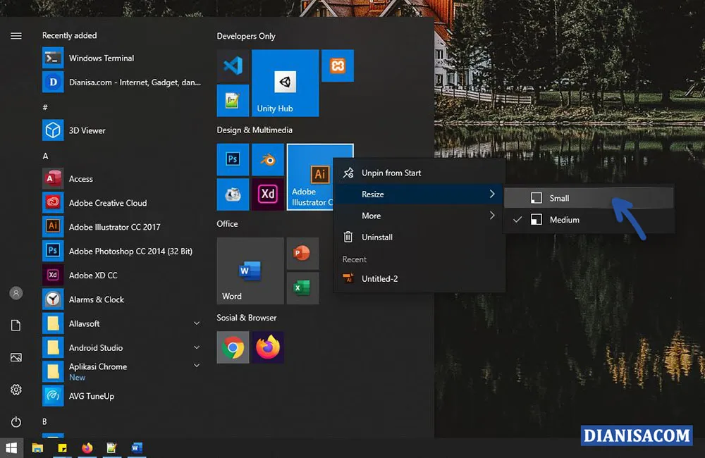 Cara Mengecilkan Icon Aplikasi Start Windows